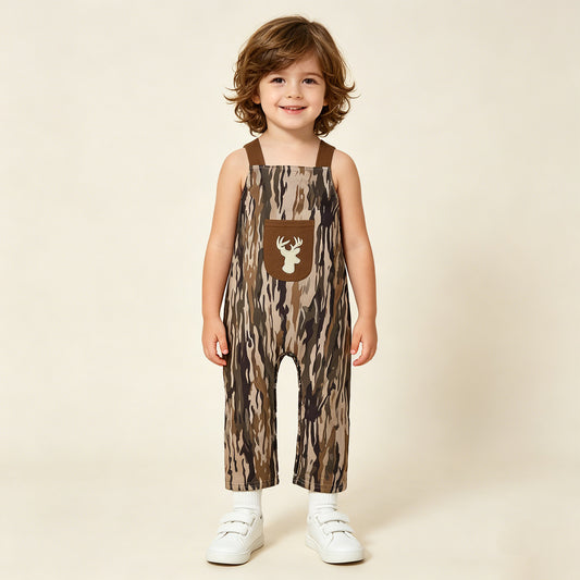 RTS NO MOQ milk silk SR4048 Baby Boys Deer Embroidery Strap Southern Olive Camo Hunting Jumpsuits