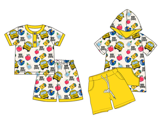 25.12.30 custom each style moq 5 eta 6-8week Sibling Sisters bus baby boy clothes short sleeve shorts sets 2 match family design