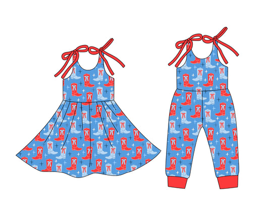 25.12.25 custom each style moq 5 eta 6-8week Sibling Sister boot bow baby short sleeve romper and dress match design