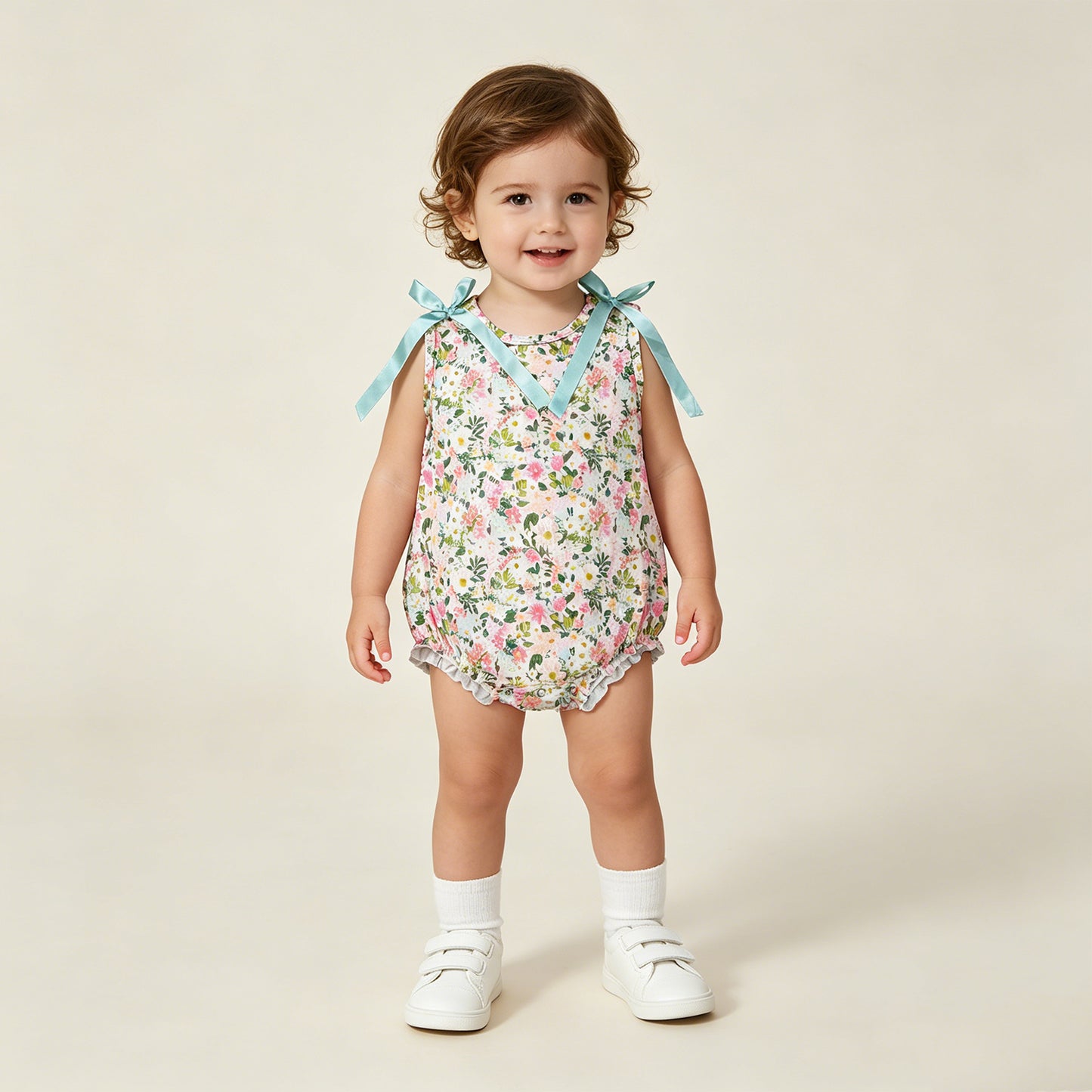 RTS NO MOQ milk silk SR4111 Baby Girls Colorful Floral Ruffle Sleeveless Romper