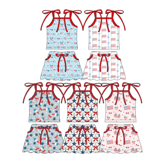 2.28 Custom moq 5 mix size Sibling Baby Girl Sleeveless Top And Skirt Set Cute 4th of July Outfit