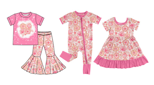 25.5.25 custom each style moq 5eta 4-6week Sibling Sisters floral baby girl short sleeve pants sets and dress and rompers match family design