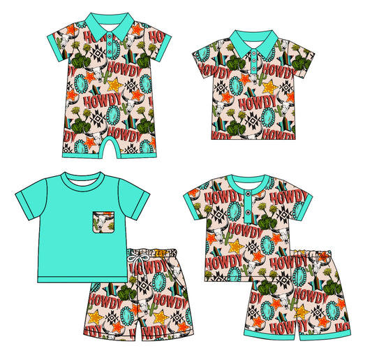 4.8 custom each style moq 5eta 4-6week Sibling Sister HOWDY baby boy sets 1 and sets 2 and boy rompers and top match family design