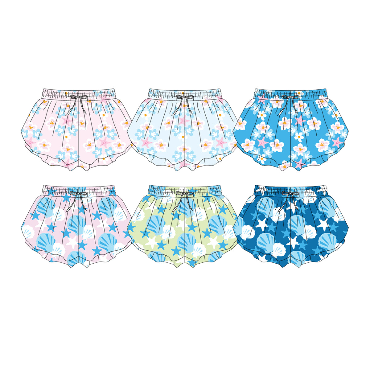 Custom moq 5 mix size Sibling Yoga Baby Girl Outfit Printed Shorts Baby Girl's Clothing