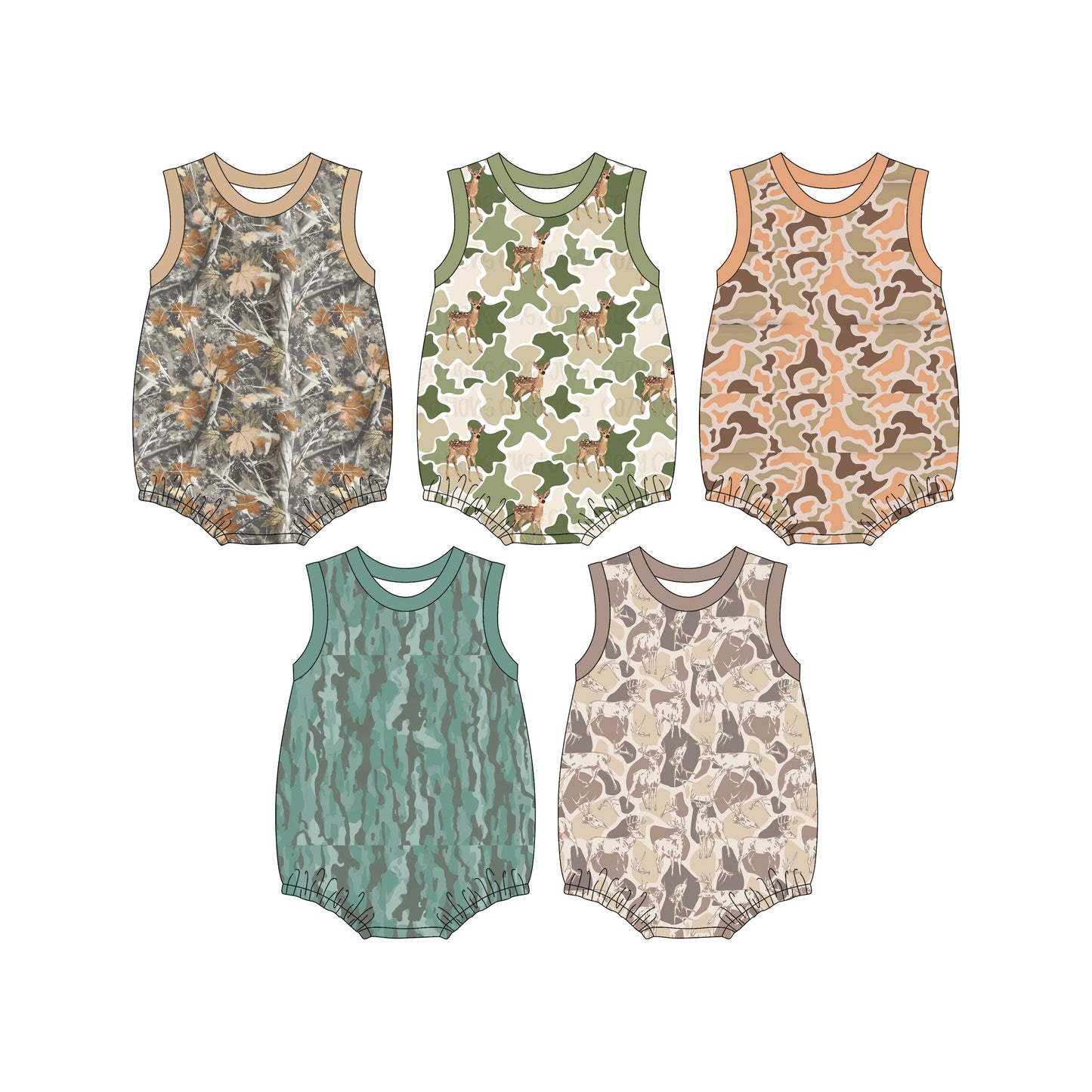 3.2 Custom moq 5 mix size Sibling Baby Boy Sleeveless Camouflage Romper Summer Outfit for Infants Boys