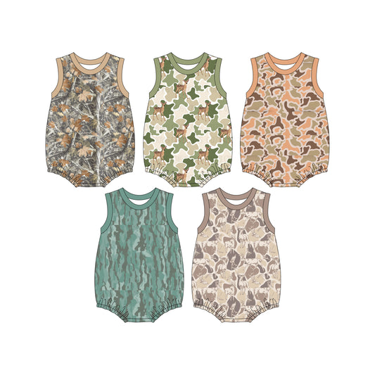 3.2 Custom moq 5 mix size Sibling Baby Boy Sleeveless Camouflage Romper Summer Outfit for Infants Boys