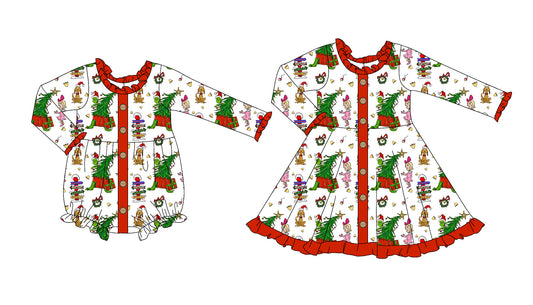 25.5.13 custom each style moq 5eta 4-6week Sibling Sisters Christmas baby girl long sleeve dress and rompers match family design