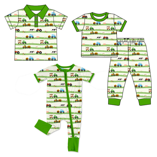 4.15 Custom moq 5 mix size Sibling Baby Boys Green Short-Sleeved Top And Pants Set Short-Sleeved Polo Shirt Zip-Up Romper