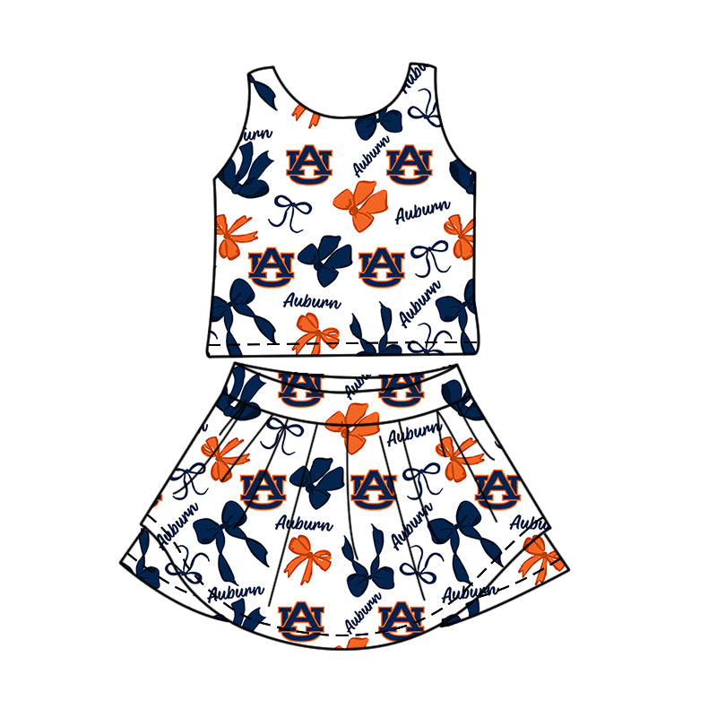 Custom moq 5 mix size milk silk summer teams Baby Girls Navy Blue Bow Vest Top Skirt Shorts Sets Sleeveless Yoga Knee Length Dresses Yoga Shorts