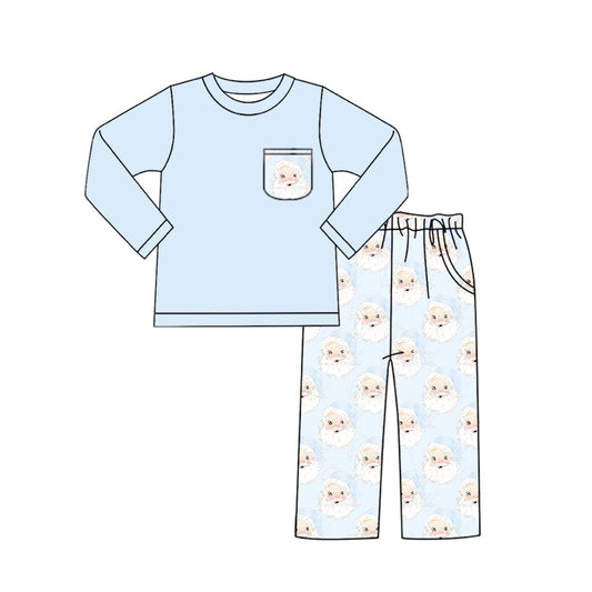 6.15 custom each style moq 5eta 4-6 week Sibling Sister Christmas Santa blue boys outfits and romper match family design
