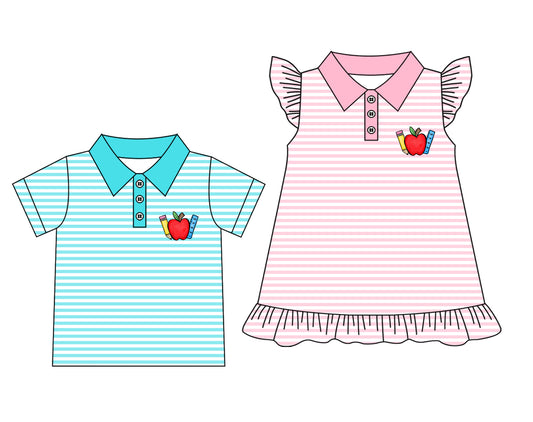 3.25 custom each style moq 5eta 4-6week Sibling Sister apple baby girl dress and top match family design