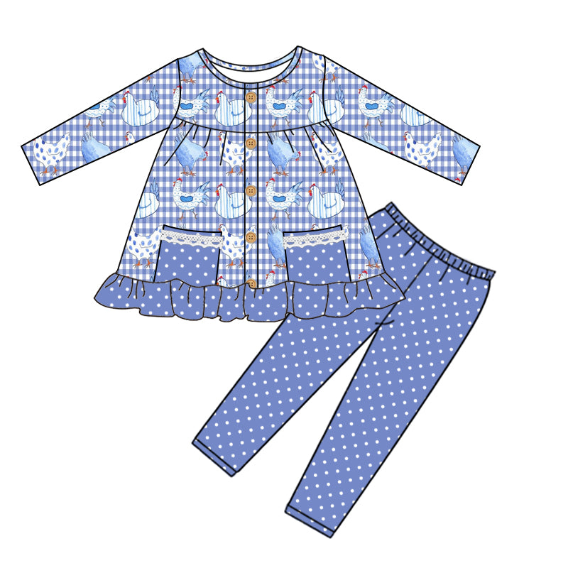 6.7 custom each style moq 5eta 4-6week Sibling Sister hen blue baby girls outfits and dress match family design