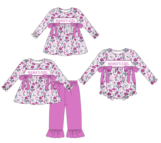 25.9.23 custom each style moq 8 eta 6-8week Sibling Sisters MAMA baby girl long sleeve pants sets and dress and rompers match family design