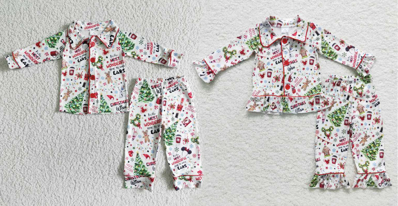 Baby Girls boys Christmas style Christmas tree doll print white Family siblings set