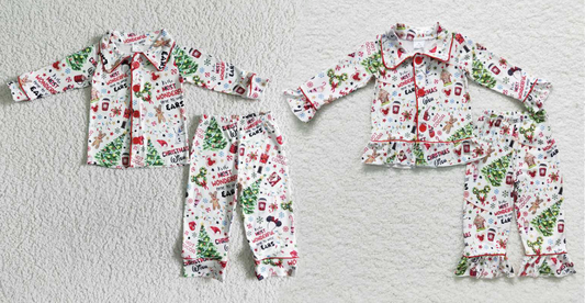 Baby Girls boys Christmas style Christmas tree doll print white Family siblings set