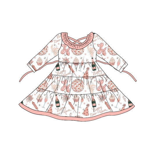 8.20 custom each style moq 5eta 4-6week baby girls clothes pink long sleeve dress