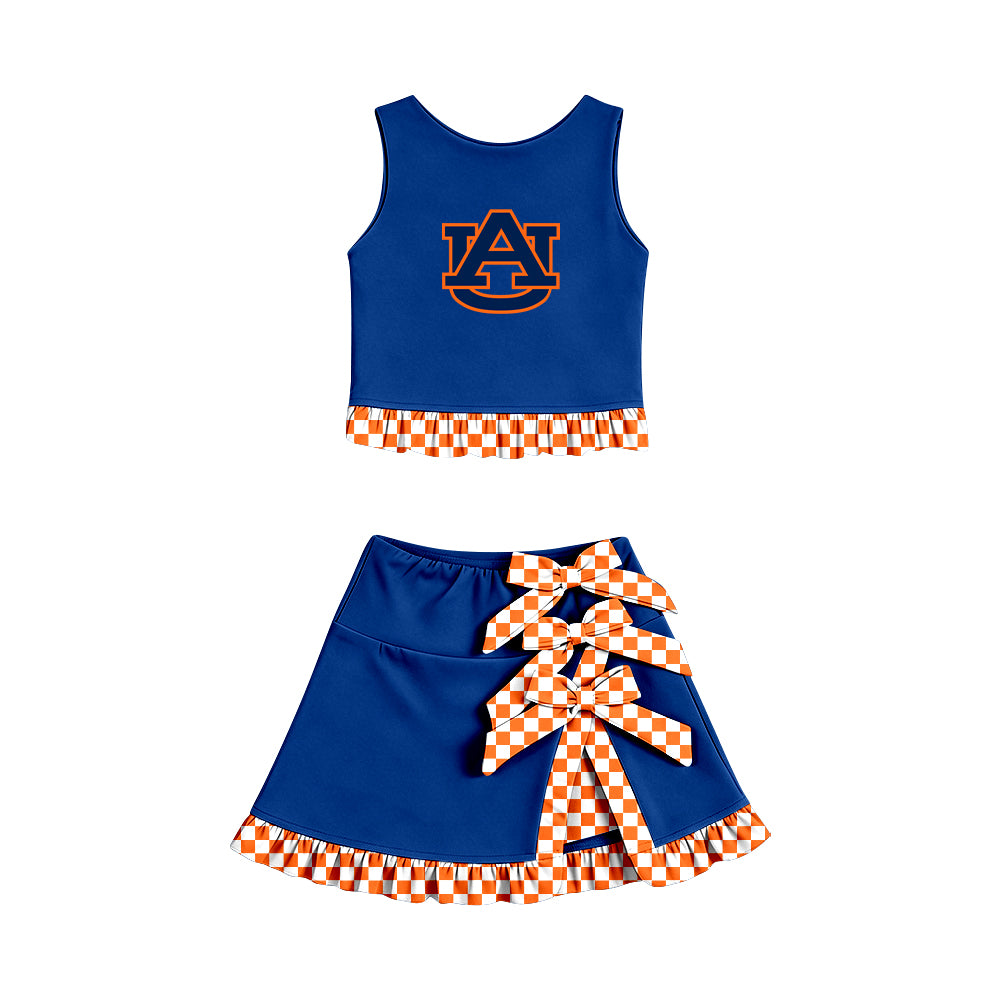 Custom moq 5 mix size summer teams Baby Girls Sleeveless Vest Top Bow Scallop Edge Skort Two Piece Yoga Active Clothes Sets