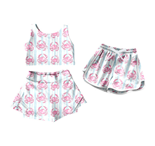 4.12 custom each style moq 5eta 4-6week Sibling Sister crab baby girls clothes Short sleeve yoga dress and shorts match family design