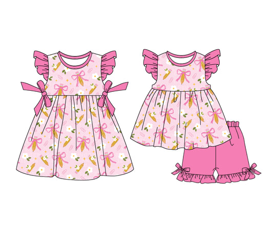 25.12.18 custom each style moq 5 eta 6-8week Sibling Sister pencil bow baby short sleeve shorts sets and dress match design