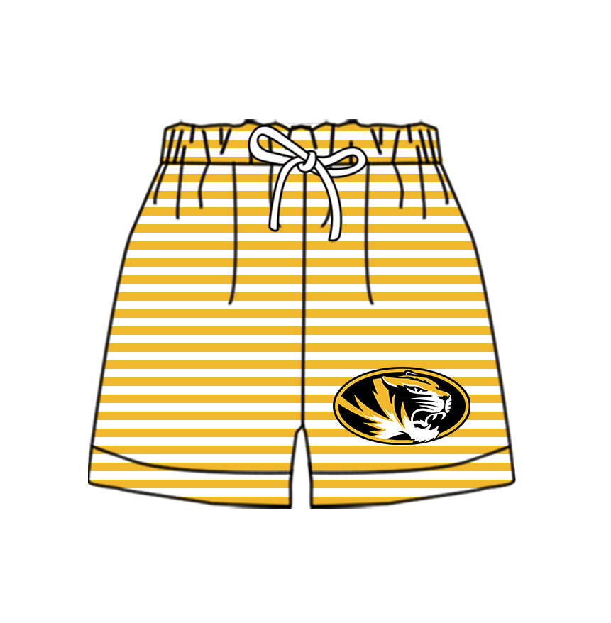 Custom moq 5 mix size milk silk summer teams Baby Yellow Striped Drawstring Shorts for Children Elastic Waist Kids Summer Shorts