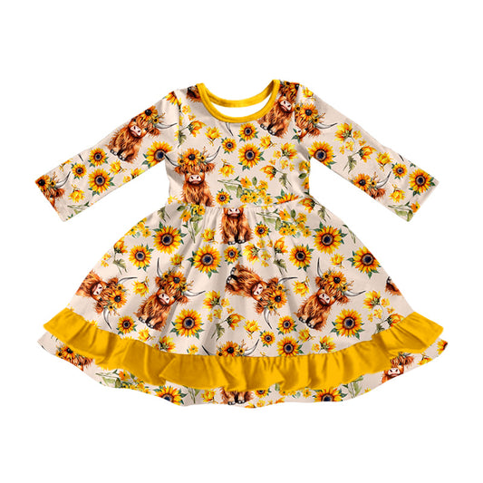 8.3  custom each style moq 5eta 4-6week baby girls clothes alpine floral sunflower yellow long sleeve dress