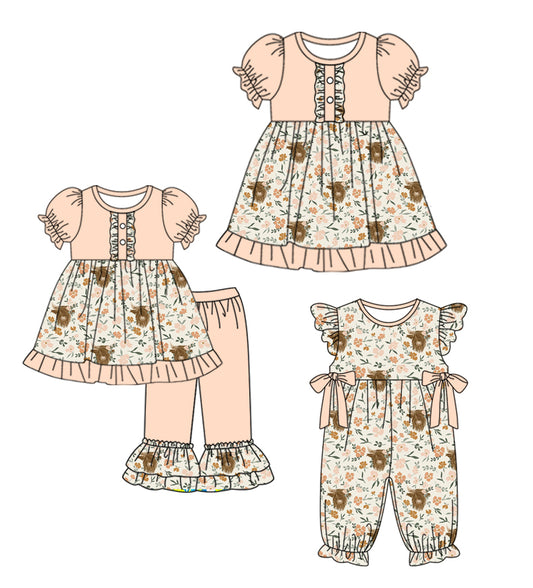 3.12 custom each style moq 5eta 4-6week Sibling Sisters alpine baby girl short sleeve pants sets and dress and rompers match family design