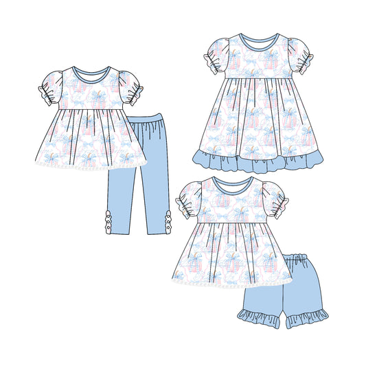 4.7 custom each style moq 5eta 4-6week Sibling Sisters bow pumpkin baby girl short sleeve pants sets and shorts sets and dress match family design