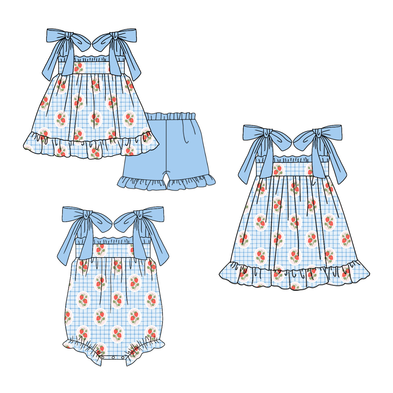 3.21 Custom moq 5 mix size Sibling Cute Clothes Baby Girl's Strap Top And Blue Short Set Matching Romper Dress for Summer