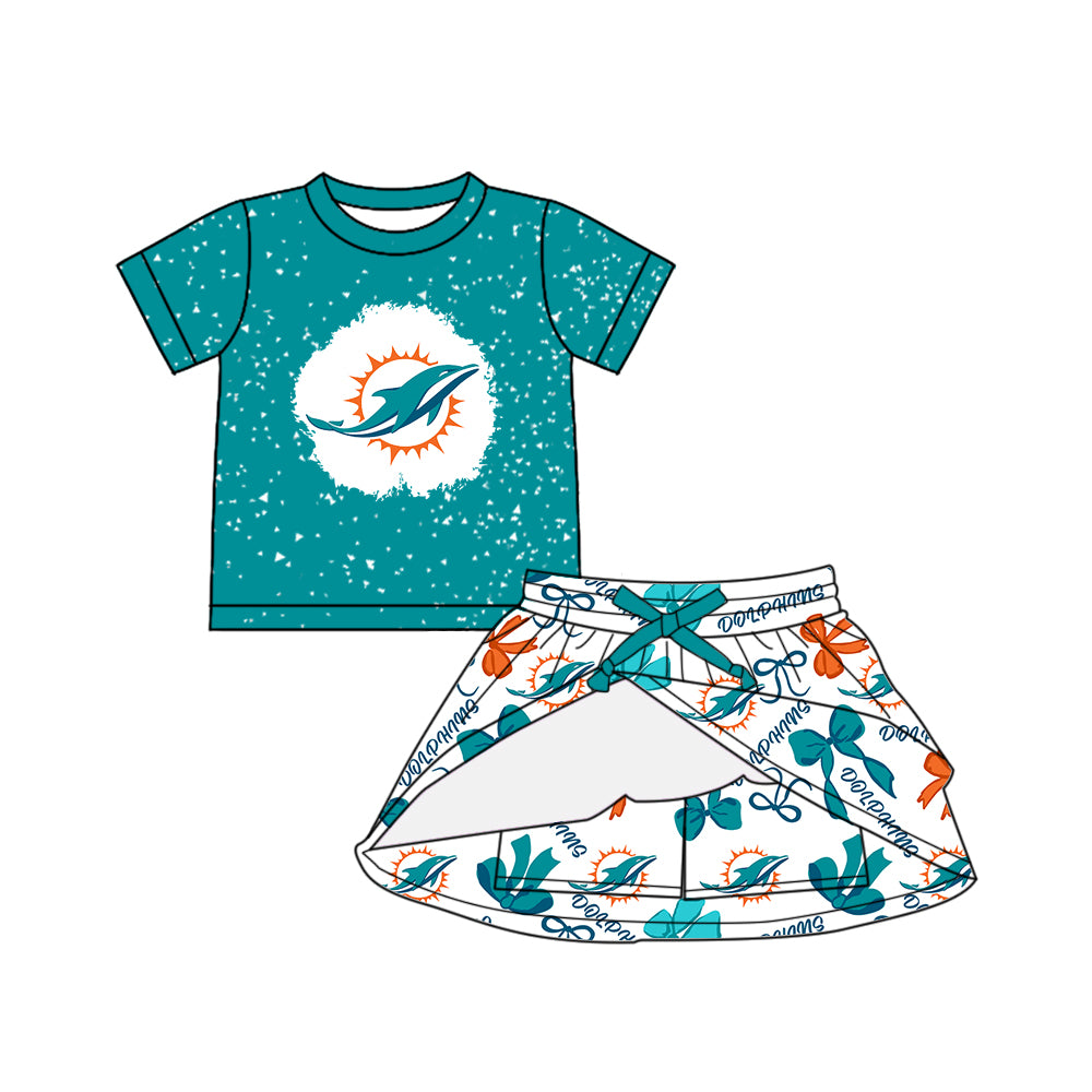 Custom moq 5 mix sizes summer teams baby girls clothes team green short sleeve skirts shorts sets 1 and skirts sets 2 and and skirts sets 2 and dress 1 and dress 2 and dress 3 and dress 4-25.6.5