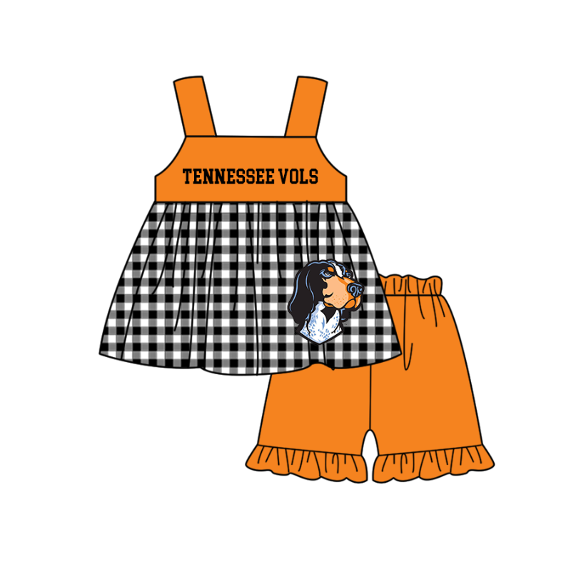 Custom moq 5 mix size milk silk summer teams baby girl boys clothes Orange Black and white checkered short sleeve shorts sets 3 and dress and rompers 2 series