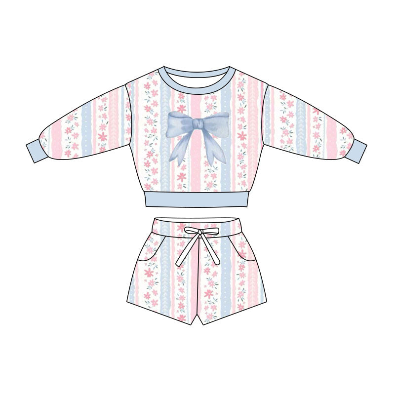 25.10.31 custom each style moq 5 eta 6-8week Sibling Sisters bow baby girl long sleeve shorts sets 2 match family design