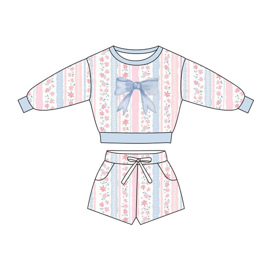 25.10.31 custom each style moq 5 eta 6-8week Sibling Sisters bow baby girl long sleeve shorts sets 2 match family design