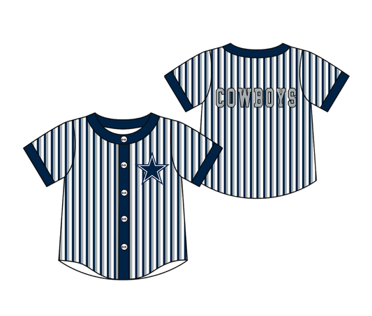 Custom moq 5 mix size milk silk summer teams Navy Blue Striped Short-Sleeved Button-Down Shirt for Baby Boy Summer Outfit