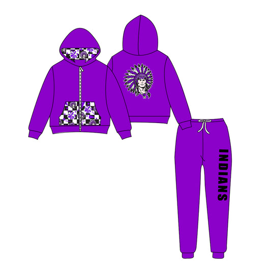 Custom moq 5 mix size eta 6-8weeks milk silk summer teams purple baby girl clothes hooded long sleeve pants sets-25.9.11
