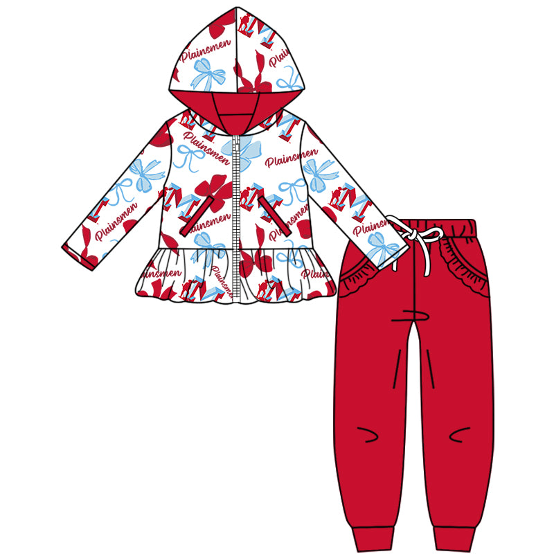 Custom moq 5 mix size milk silk summer teams baby girls clothes bow red hooded long sleeve pants sets and dress and top and hooded top and pant-25.8.13