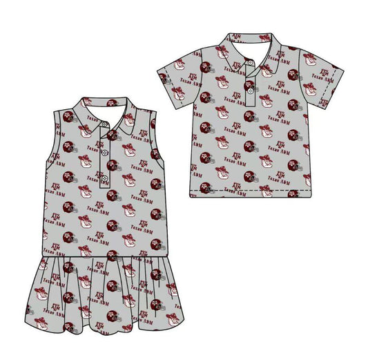 Custom moq 5 mix size milk silk summer teams Grey Sleeveless Dress for Baby Girl Short-Sleeved Polo Shirt for Baby Boy Infant Clothing Set