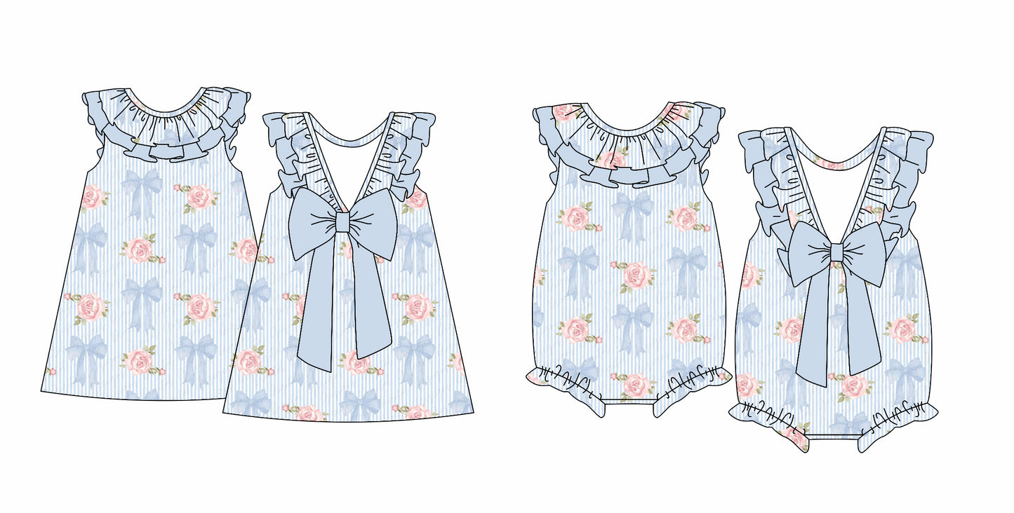 12.14 custom each style moq 5eta 4-6week Sibling Sister bow floral baby girl short sleeve dress and rompers match family design