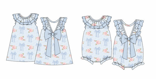 12.14 custom each style moq 5eta 4-6week Sibling Sister bow floral baby girl short sleeve dress and rompers match family design