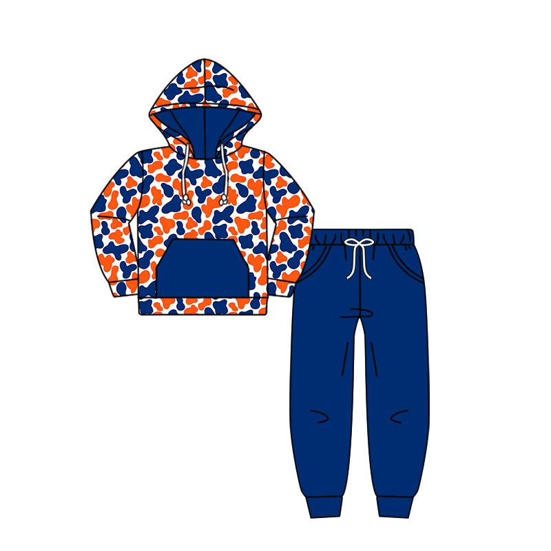 Custom moq 5 mix size milk silk summer teams baby girls clothes camouflage blue hooded long sleeve pants sets 2 and boy pants sets and pant-25.8.8
