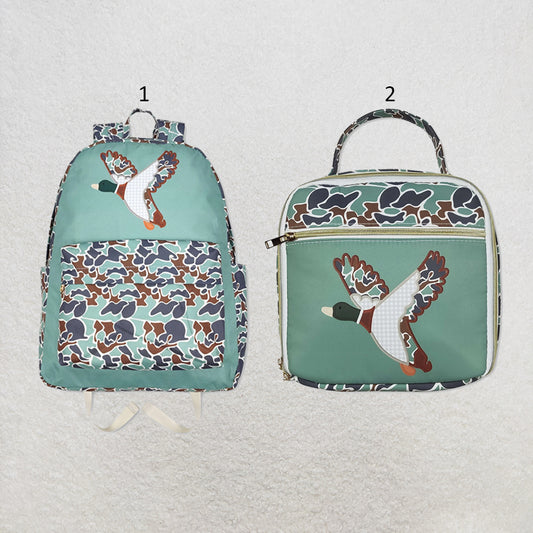 RTS NO MOQ Sibling Bags Baby Kids Camo Ducks Print Zipper Closure Adjustable Strap Lightweight Backpack Bags Lunch Dinner Picnic Boxes
