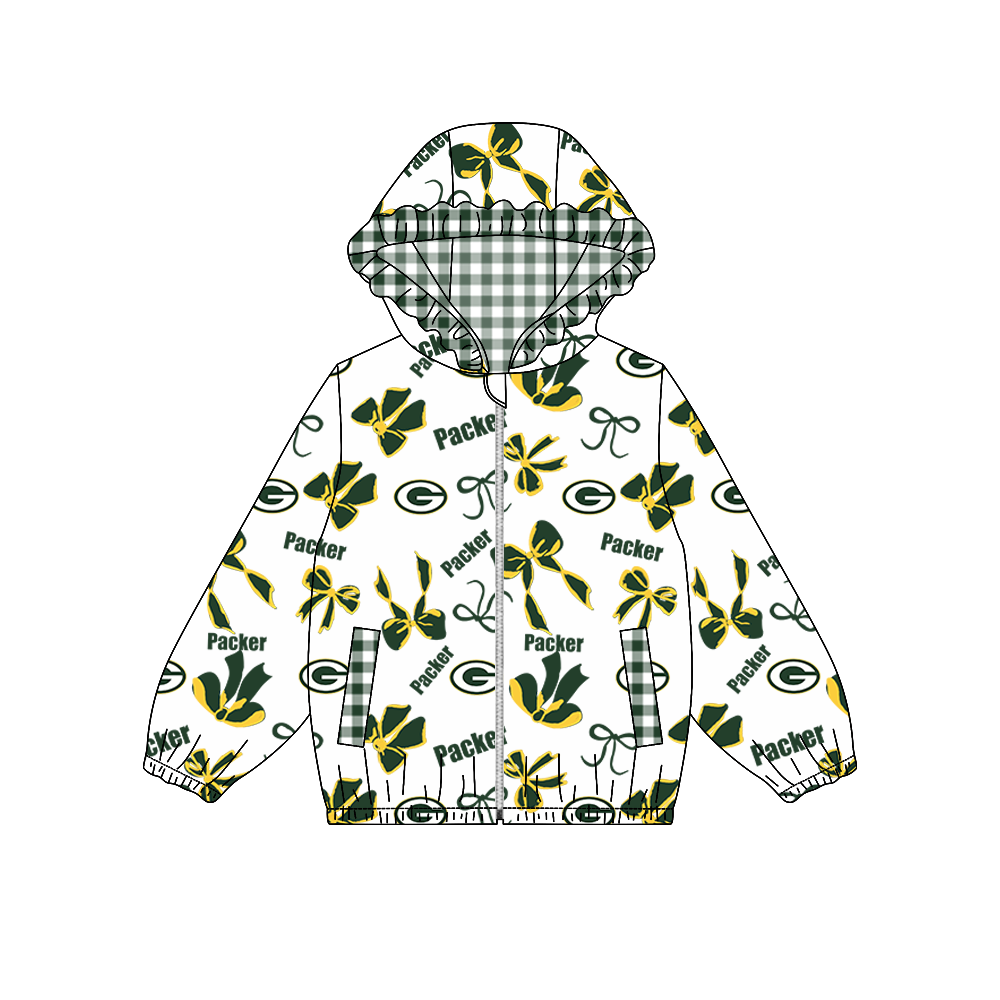 custom moq 5 mix size MSD072403 Baby Girls Bow Print White Long Sleeve Zipper Hooded Team Casual Jacket Top