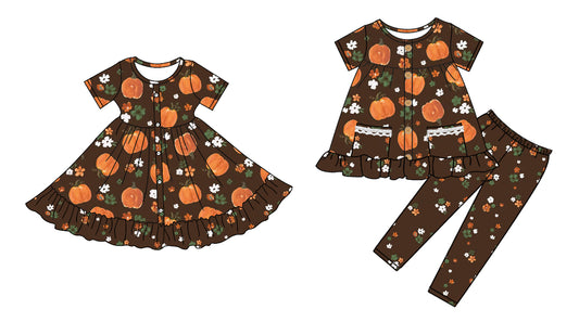 25.5.26 custom each style moq 5eta 4-6week Sibling Sister pumpkin floral baby girl pants sets and dress match family design