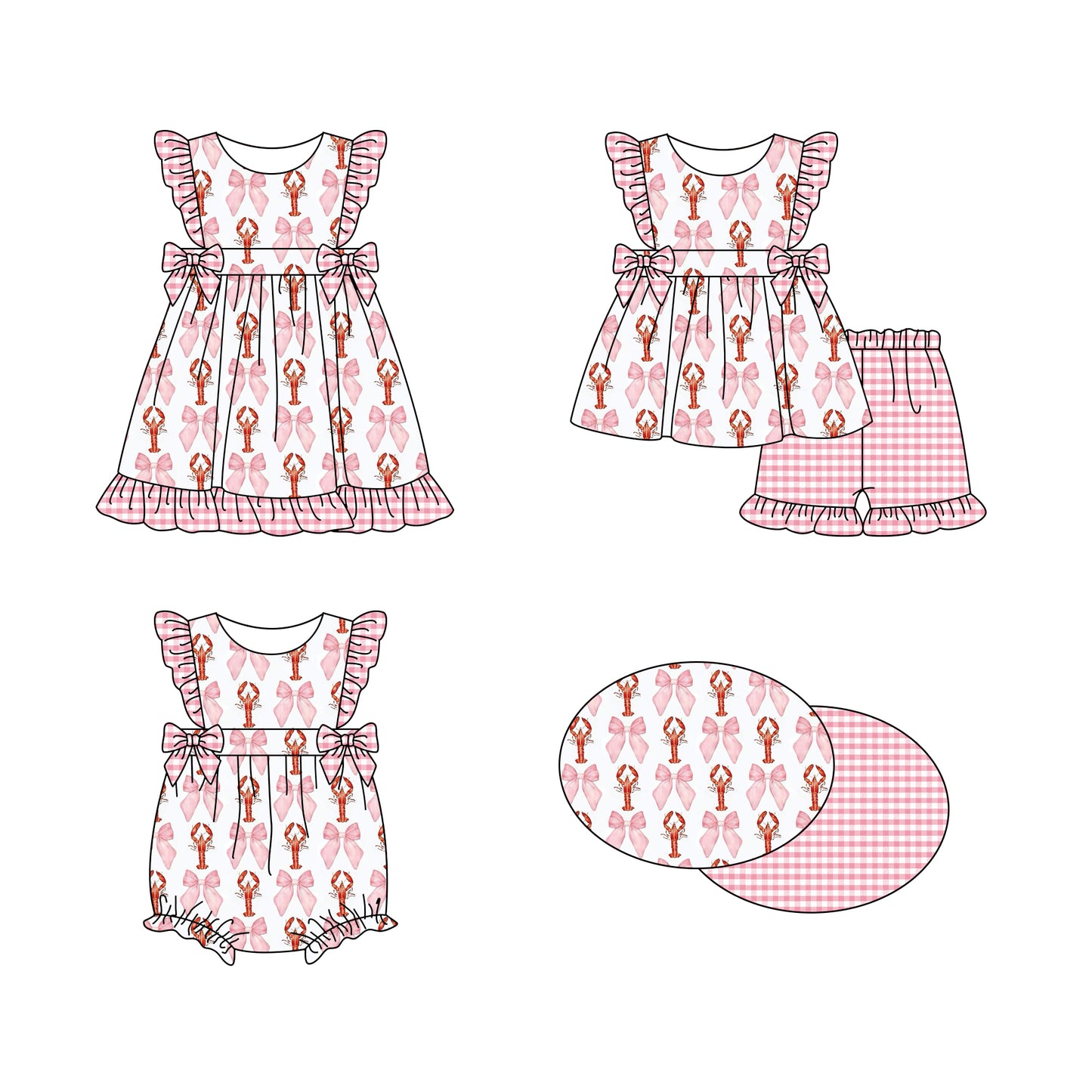 11.16 custom each style moq 5eta 4-6week Sibling Sister bow crayfish baby girl short sleeve shorts sets and dress and rompers match family design