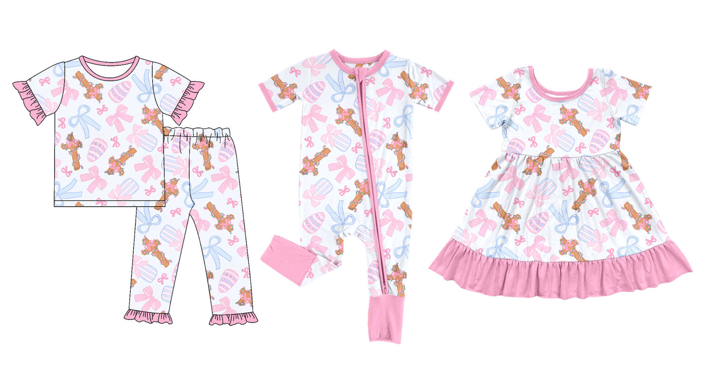 25.9.30 custom each style moq 8 eta 6-8week Sibling Sisters easter baby girl short sleeve pants sets and dress and rompers match family design