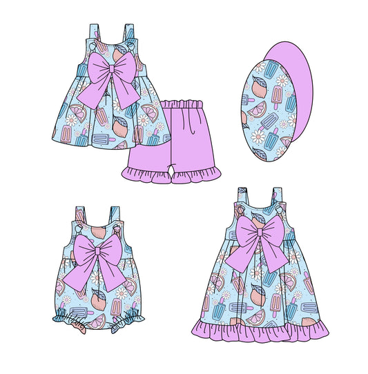 3.11 custom each style moq 5eta 4-6week Sibling Sisters baby girl short sleeve shorts sets and dress and rompers match family design