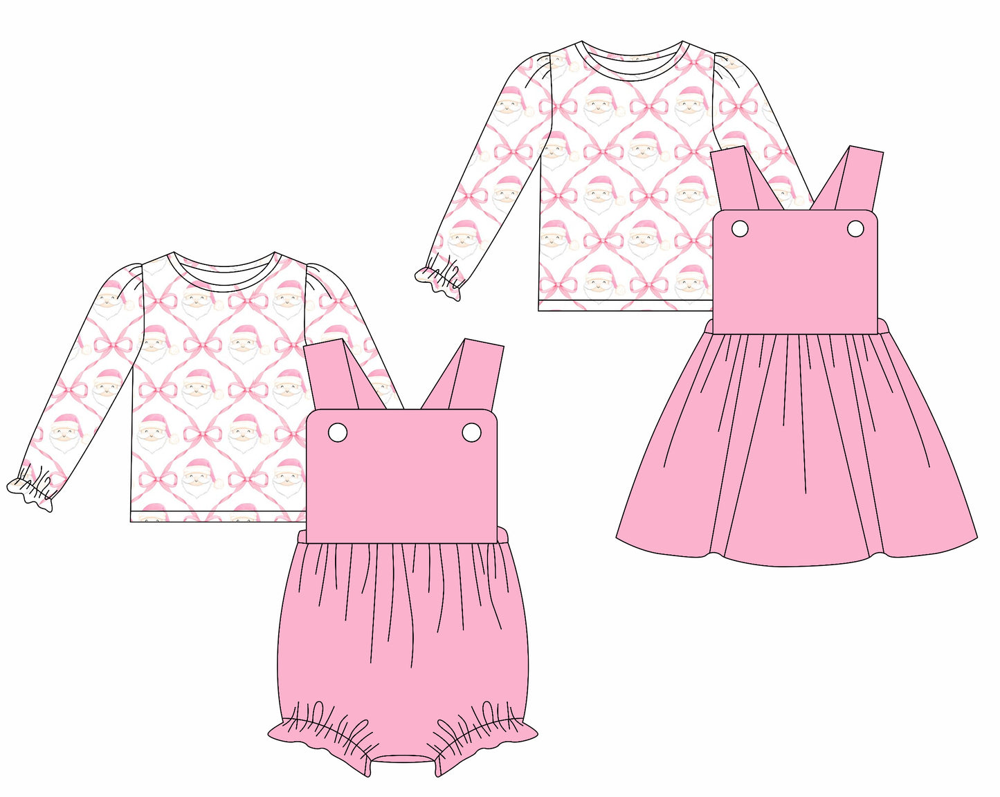 25.5.29 custom each style moq 5eta 4-6week Sibling Sisters Christmas bow pink baby girls short sleeve dress and short sleeve rompers and top 1 and top 2 match family design