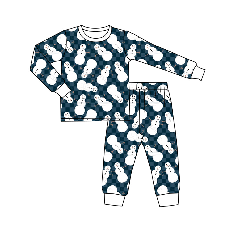 6.8 custom each style moq 5eta 4-6 week Sibling Sister Christmas snow man black boys pajamas outfits and romper match family design