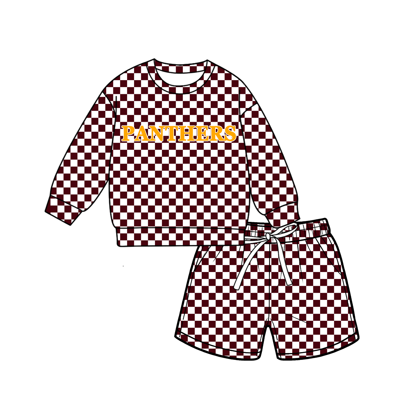 custom moq 5 mix size MSD070703 Baby Kids Checked Long Sleeve Top Drawstring Shorts Clothes Set