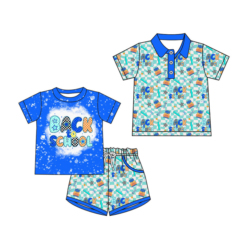 4.11 Custom moq 5 mix size Sibling Baby Boy Back To School Short-Sleeved Top Shorts Set And Short-Sleeved Polo Shirt