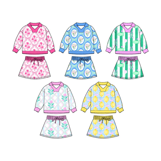 25.11.4 custom each style moq 5 eta 6-8week Sibling Sisters floral baby girl long sleeve skirts sets 4 match family design